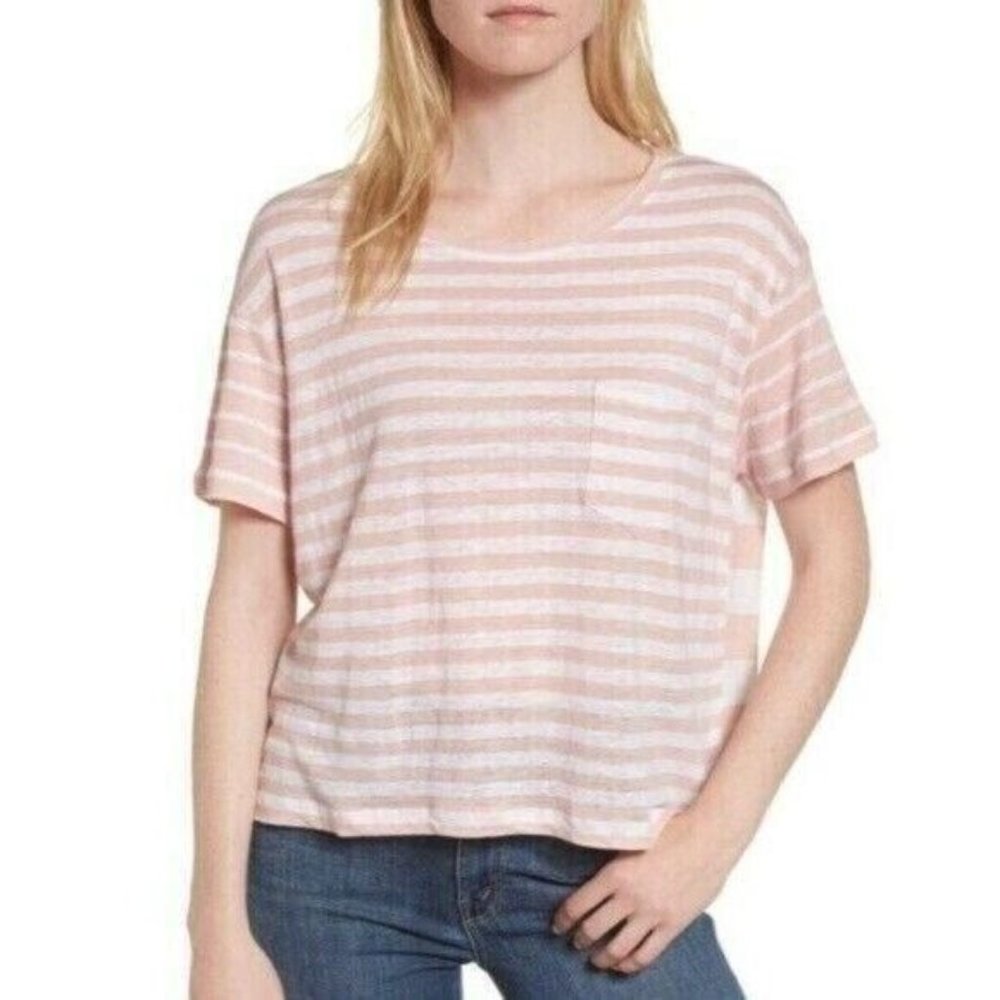 Rails Billie Blush Pink White Striped Linen Top Medium
